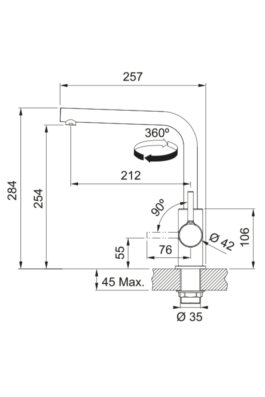 Franke Lina L Kran kuchenny ze skrętnym wylewem Stone grey 115.0728.480