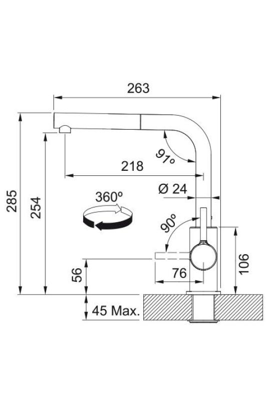 Franke Lina L Kran kuchenny Oyster z wyciąganą wylewką 115.0728.487