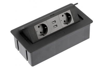 Przedłużacz biurkowy SOFT 2x gniazdo schuko, USB 2.1A, kabel zasilający z wtyczką, czarny