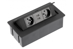Przedłużacz biurkowy SOFT 2x gniazdo z uziemieniem, USB 2.1A, kabel zasilający z wtyczką, czarny