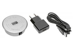Bezprzewodowy zestaw ładujący z USB w kolorze srebrnym z zasilaczem (odłączany kabel USB o długości 2 m)