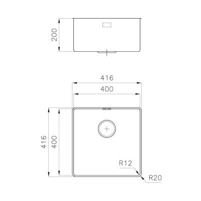 Foster Phantom Slimline RVS Zlew 40x40cm Podbudowa dla ceramicznych blatów kuchennych 1208971123