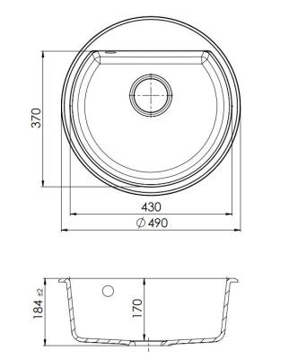 GraniteMy Bremen okrągły granitowy zlew 43 cm biały montowany od góry i od dołu z otworem na kran z metalową zatyczką w kolorze starego metalu 1208971220