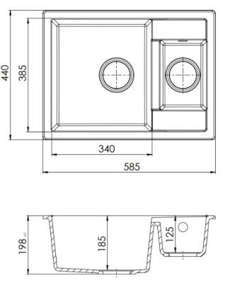 GraniteMy Smart dodatkowy płytki 1,5 granitowy blat biały zlew 58x44cm z złotym korkiem 1208971224