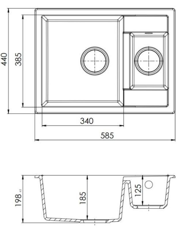 GraniteMy Smart extra płytki 1,5 granitowy montażowy biały zlew 58x44cm z metalową zatyczką gun metal plug1208971225