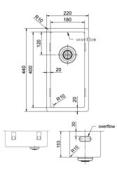 Pure.Sink Exclusivo mały zlewozmywak ze stali nierdzewnej 18x40 cm, promień 10mm, montaż podblatowy, równoległy i nadblatowy PEX1840-02