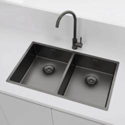 Pure.Sink Prestige Podwójny zlewozmywak Gun Metal 70x40 cm, promień 10 mm, do montażu podblatowego, równego i nadblatowego PPG343440-61