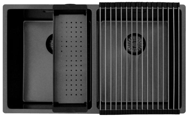 Pure.Sink Prestige Podwójny zlewozmywak Gun Metal 70x40 cm, promień 10 mm, do montażu podblatowego, równego i nadblatowego PPG343440-61