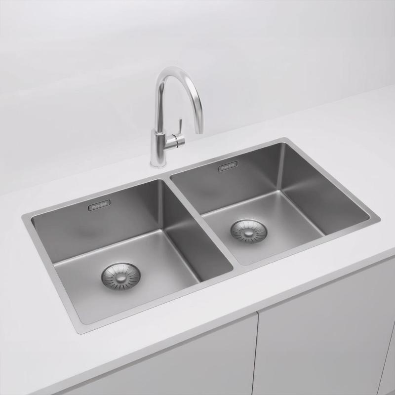Pure.Sink Prestige Podwójny zlew ze stali nierdzewnej 82x40 cm, promień 10 mm, do montażu pod, płaskiego i górnego PPG404040-02