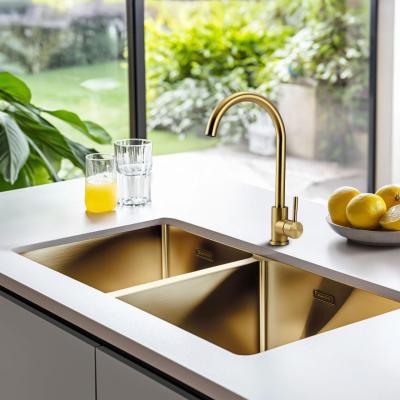 Pure.Sink Prestige Podwójny Złoty zlew 82x40 cm promień 10mm, montaż podblatowy, równoległy i nawierzchniowy PPG404040-60