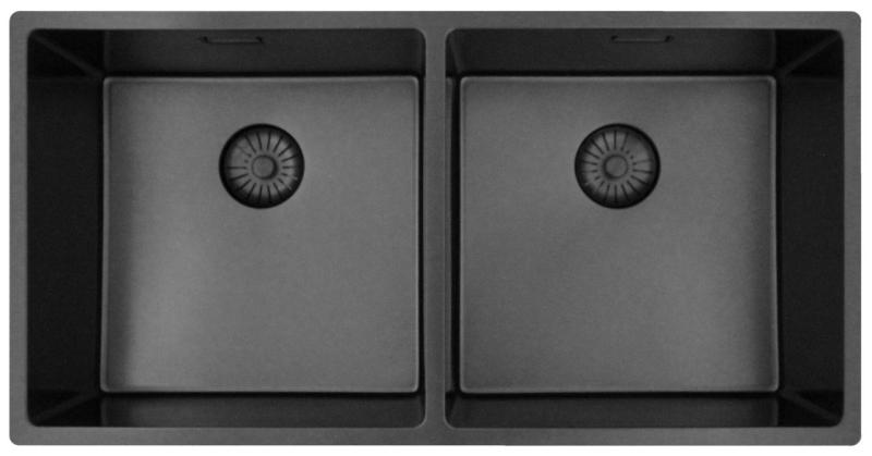 Pure.Sink Prestige Podwójny zlew z metalu Gun o wymiarach 82x40 cm, promień 10 mm, montaż podblatowy, płaski i nadblatowy PPG404040-61