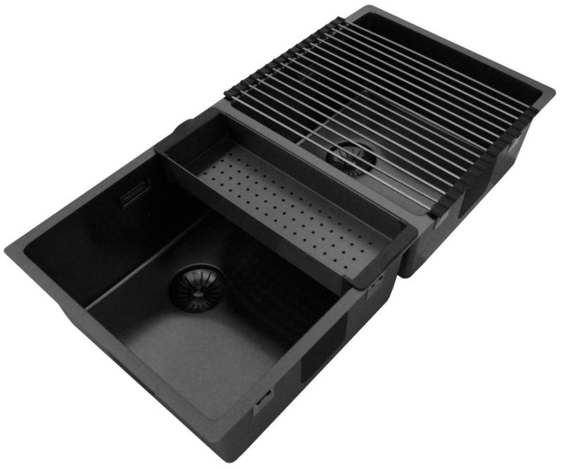 Pure.Sink Prestige Podwójny zlew z metalu Gun o wymiarach 82x40 cm, promień 10 mm, montaż podblatowy, płaski i nadblatowy PPG404040-61