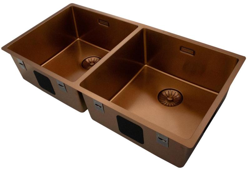 Pure.Sink Prestige Podwójny Miedziany Zlew 82x40 cm, promień 10mm, montaż podblatowy, płaski i nadblatowy PPG404040-62