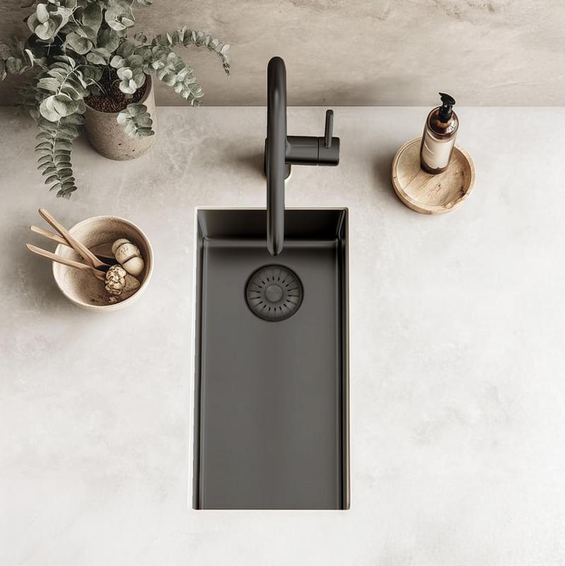 Pure.Sink Exclusivo Gun metal mały zlew 18x40 cm promień 10mm podbudowa, montaż płaski i nadbudowa PEX1840-61