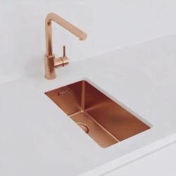 Pure.Sink Exclusivo mała miedziana zlewka 18x40 cm promień 10mm, montaż podszafkowy, równoległy i montaż na wierzchu PEX1840-62