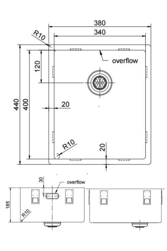 Pure.Sink Exclusivo RVS zlew 34x40 cm promień 10mm, montaż podblatowy, równoległy i nadblatowy PEX3440-02
