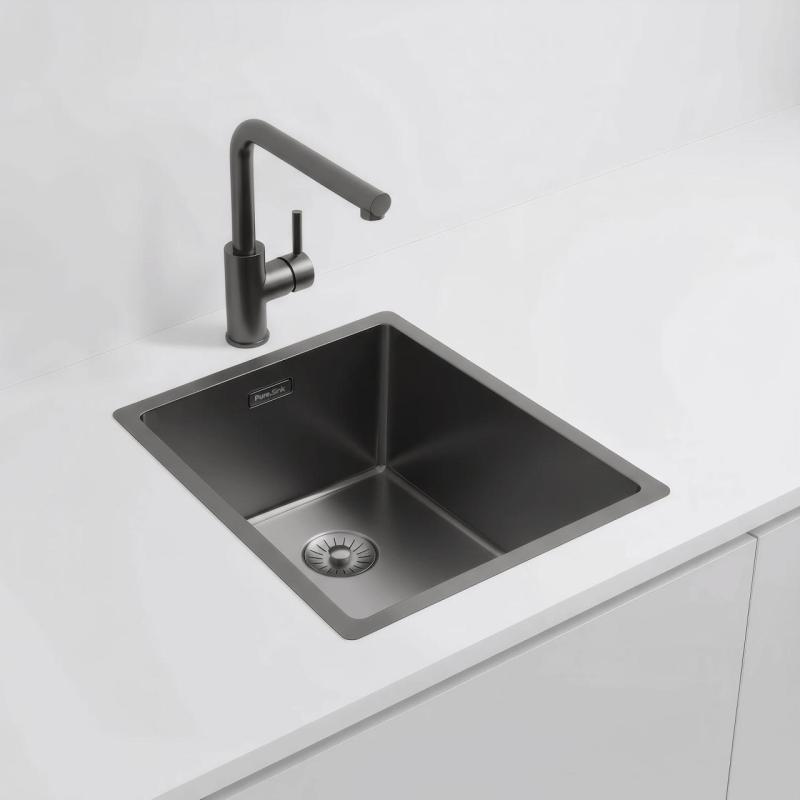 Pure.Sink Exclusivo Gun metal zlew 34x40 cm, promień 10mm, montaż podblatowy, równoległy i nadblatowy PEX3440-61