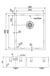 Pure.Sink Exclusivo Miedziany zlewozmywak 34x40 cm promień 10mm, montaż podblatowy, równoległy i nadblatowy PEX3440-62