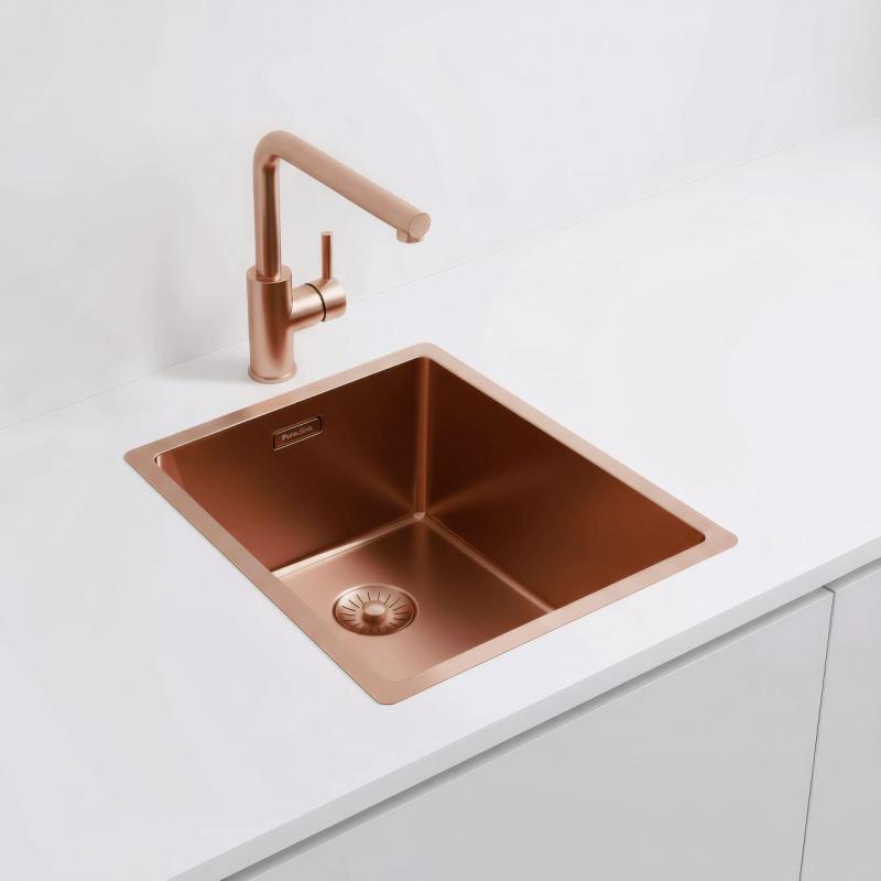 Pure.Sink Exclusivo Miedziany zlewozmywak 34x40 cm promień 10mm, montaż podblatowy, równoległy i nadblatowy PEX3440-62
