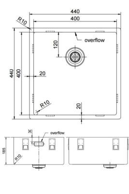 Pure.Sink Exclusivo Złoty zlew 40x40 cm promień 10mm podbudowa, montaż równoległy i nadbudowa PEX4040-60