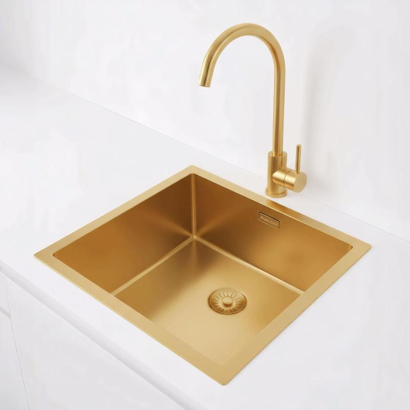 Pure.Sink Exclusivo Złoty zlew 40x40 cm promień 10mm podbudowa, montaż równoległy i nadbudowa PEX4040-60