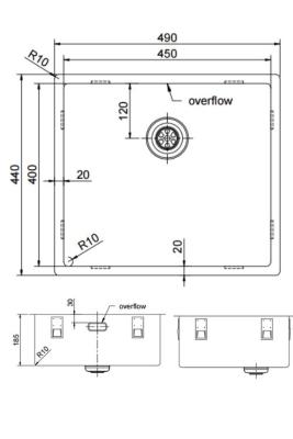 Pure.Sink Exclusivo Złoty zlew 45x40 cm, promień 10 mm, montaż podszafkowy, płaski i nadbudowa PEX4540-60
