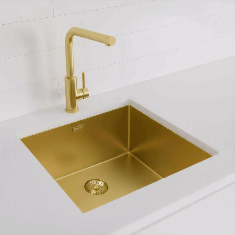 Pure.Sink Exclusivo Złoty zlew 45x40 cm, promień 10 mm, montaż podszafkowy, płaski i nadbudowa PEX4540-60