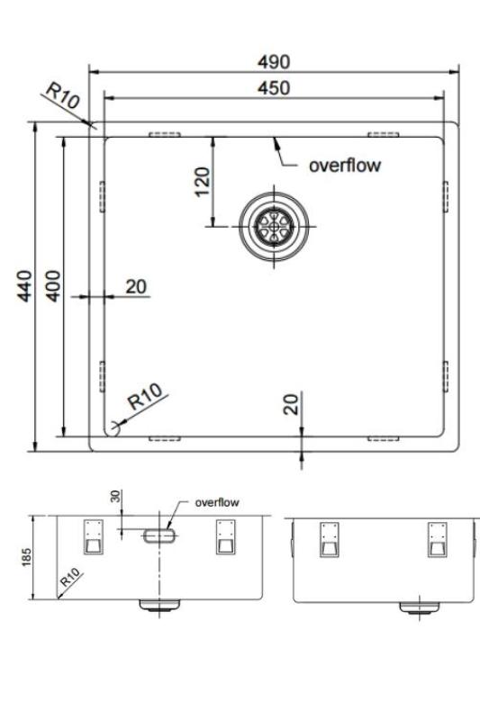 Pure.Sink Exclusivo Gun metal zlew 45x40 cm promień 10mm montaż podblatowy, montaż równy i montaż na wierzchu PEX4540-61