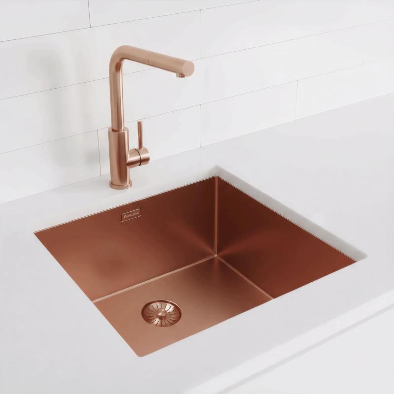 Pure.Sink Exclusivo Miedziany zlew 45x40 cm promień 10mm montaż podblatowy, równoległy i nadblatowy PEX4540-62