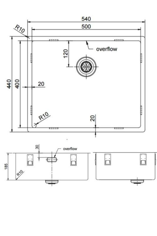 Pure.Sink Exclusivo RVS zlew 50x40 cm promień 10mm, montaż podblatowy, równoległy i montaż na wierzchu PEX5040-02