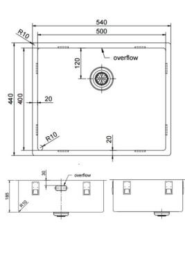 Pure.Sink Exclusivo Gun metal zlew 50x40 cm, promień 10mm, montaż podblatowy, równoległy i nadblatowy PEX5040-61