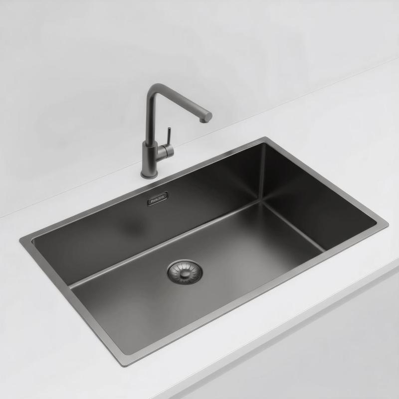 Pure.Sink Exclusivo duży zlew Gun metal 70x40 cm promień 10mm podbudowa, płaskie wbudowanie i nadbudowa PEX7040-61