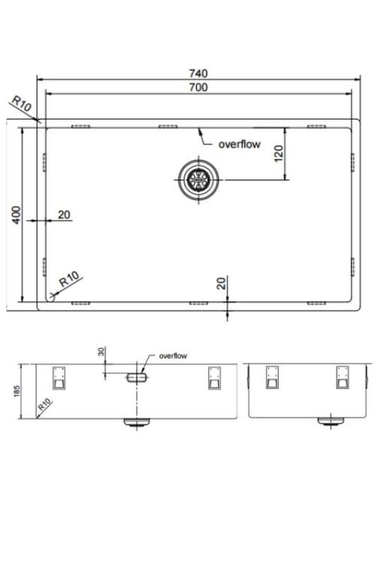 Pure.Sink Exclusivo duży miedziany zlew 70x40 cm, promień 10mm, montaż podblatowy, równoległy i górny PEX7040-62