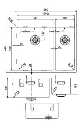 Pure.Sink Exclusivo RVS 1,5 półtora zlewozmywak 34+18 cm promień 10mm PEX341840-02