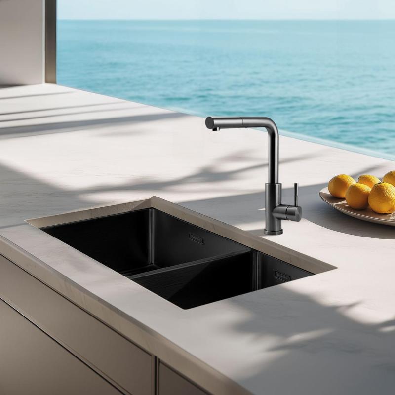 Pure.Sink Exclusivo Gun Metal 1,5 półtorakomorowy zlewozmywak 34+18 cm promień 10mm PEX341840-61