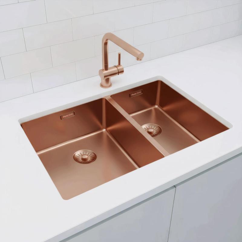 Pure.Sink Exclusivo Miedziany zlew 1,5 półtora 34+18 cm promień 10mm PEX341840-62