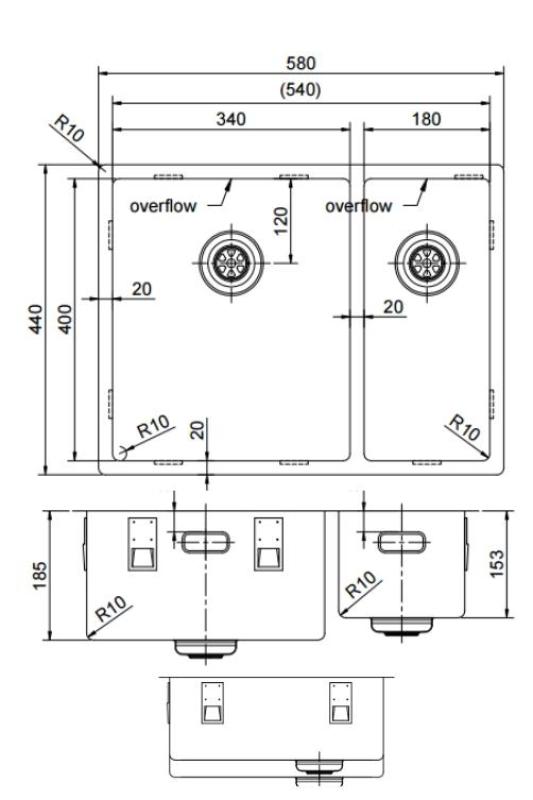 Pure.Sink Exclusivo Miedziany zlew 1,5 półtora 34+18 cm promień 10mm PEX341840-62