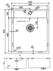 Pure.Sink Exclusivo RVS zlew 44x52 cm Tapwing z otworem na baterię 10mm promień PEX4040T-02