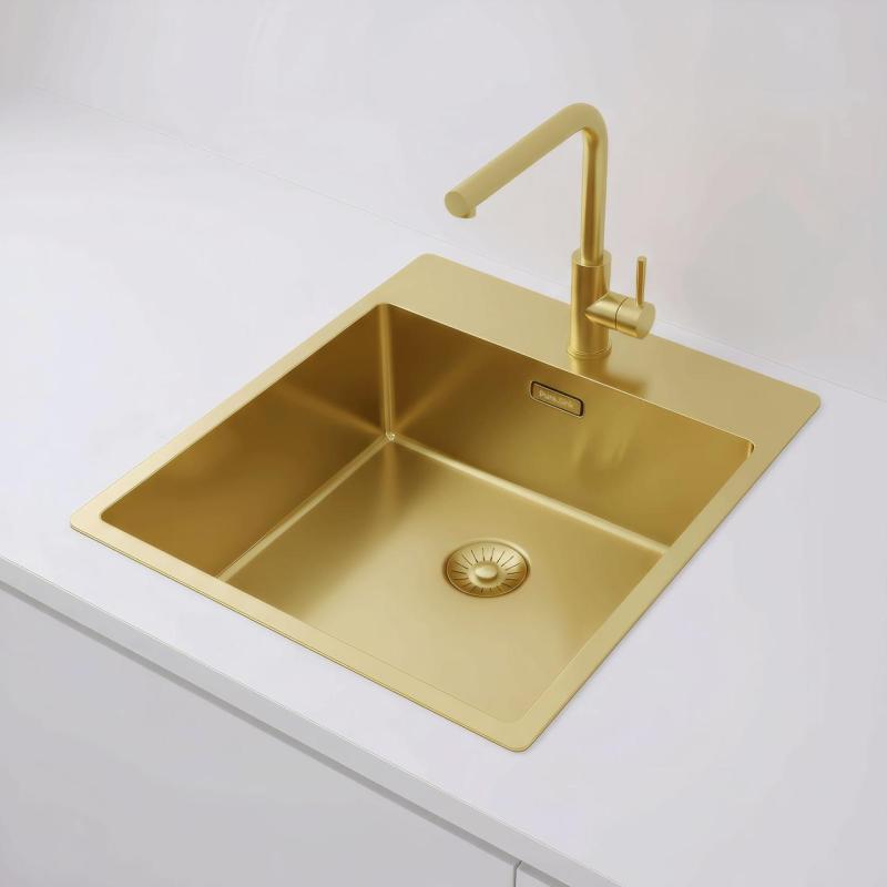 Pure.Sink Exclusivo Złoty zlew 44x52 cm Tapwing z otworem na baterię o promieniu 10mm PEX4040T-60