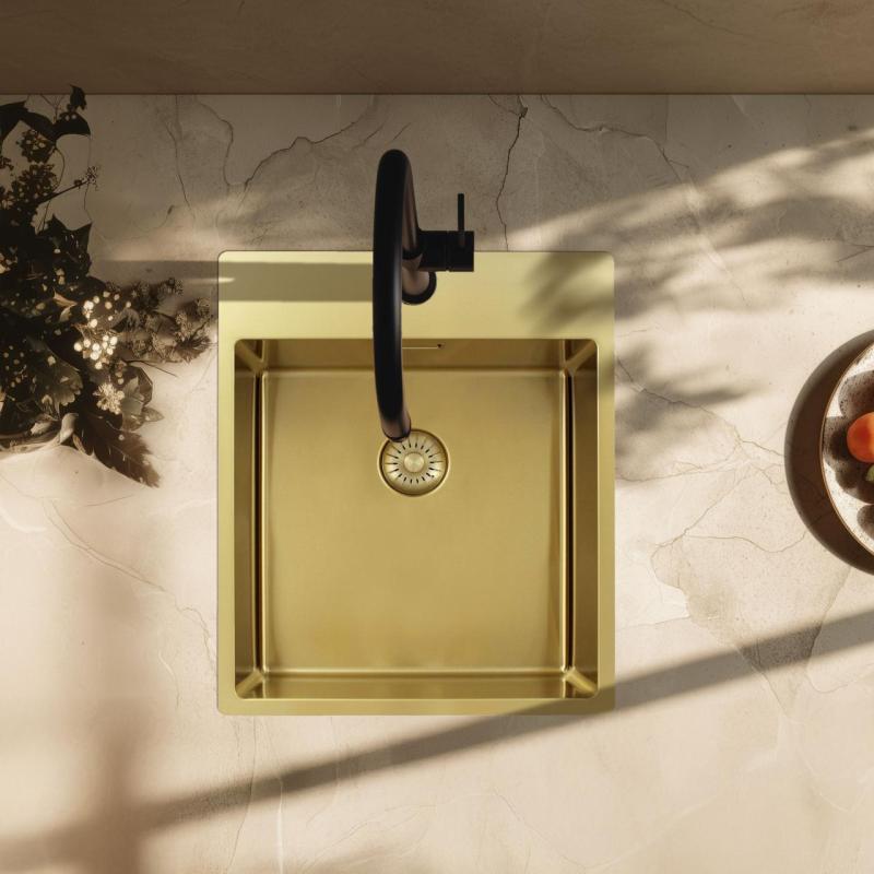 Pure.Sink Exclusivo Złoty zlew 44x52 cm Tapwing z otworem na baterię o promieniu 10mm PEX4040T-60