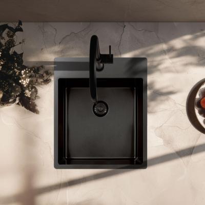 Pure.Sink Exclusivo Gun Metal zlew 44x52 cm Tapwing z otworem na baterię o promieniu 10mm PEX4040T-61