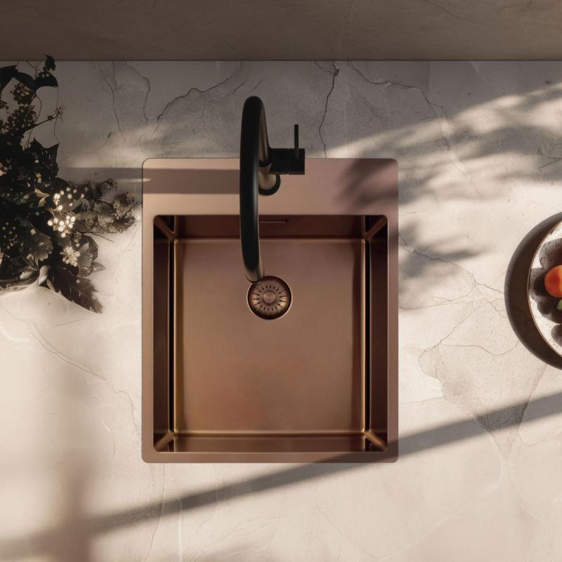 Pure.Sink Exclusivo Miedziany zlew 44x52 cm Tapwing z otworem na baterię o promieniu 10mm PEX4040T-62