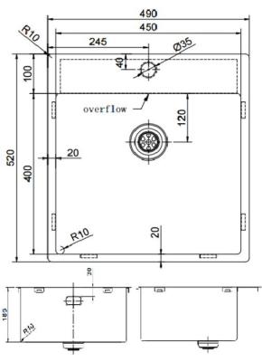 Pure.Sink Exclusivo Gun Metal zlew 49x52 cm Tapwing z otworem na baterię o promieniu 10mm PEX4540T-61