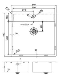 Pure.Sink Exclusivo RVS zlew 54x52cm Tapwing z otworem na kran 10mm promień PEX5040T-02
