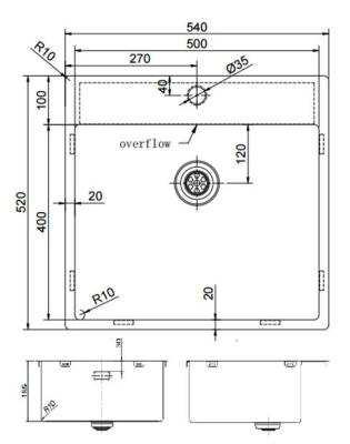 Pure.Sink Exclusivo Złoty zlew 54x52 cm Tapwing z otworem na baterię o promieniu 10mm PEX5040T-60