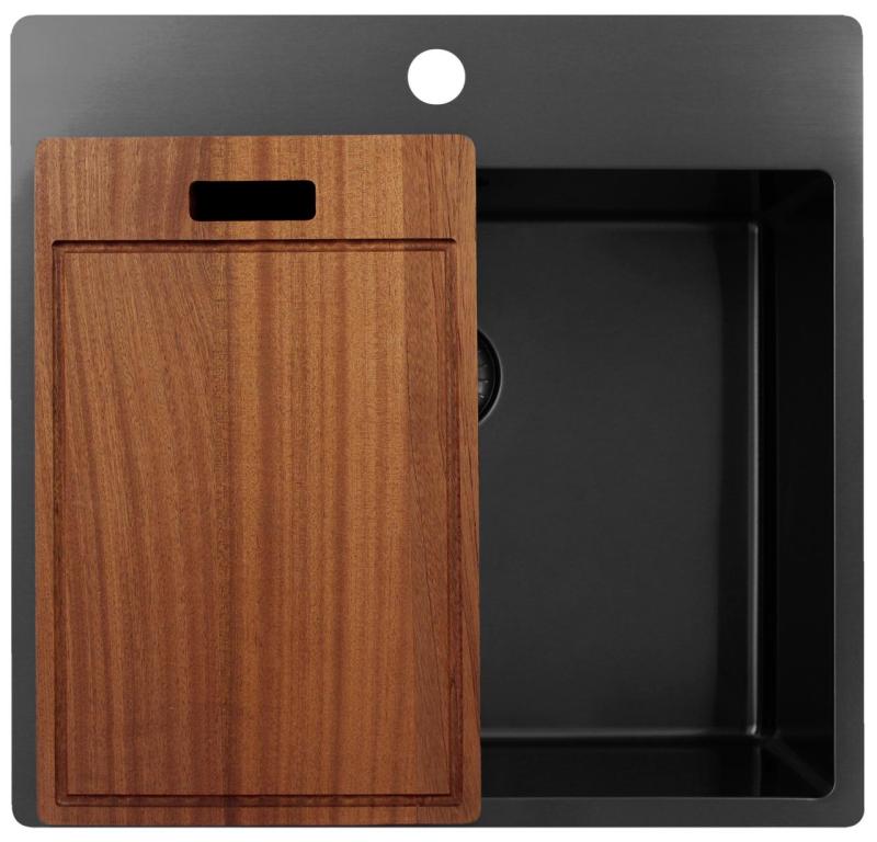 Pure.Sink Exclusivo Gun Metal zlew 54x52 cm Tapwing z otworem na baterię o promieniu 10mm PEX5040T-61