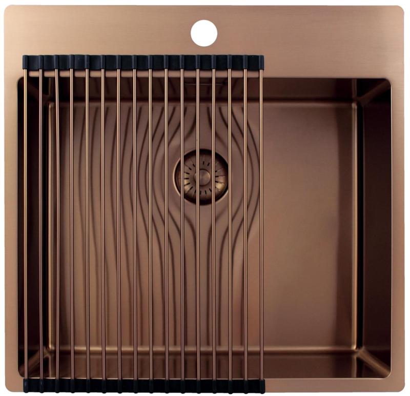 Pure.Sink Exclusivo Miedziany zlew 54x52 cm Tapwing z otworem na baterię, promień 10mm PEX5040T-62