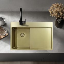 Pure.Sink Exclusivo Złoty mały zlew z obszarem ociekającym 78x52 cm Tapwing po lewej PEX3478LT-60