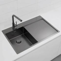 Pure.Sink Exclusivo Gun Metal mała zlew z obszarem ociekającym 78x52 cm Tapwing po lewej stronie PEX3478LT-61