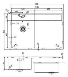 Pure.Sink Exclusivo Gun Metal mała zlew z obszarem ociekającym 78x52 cm Tapwing po lewej stronie PEX3478LT-61
